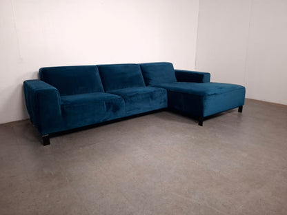 Velourse 3 zits Hoekbank | Blauw