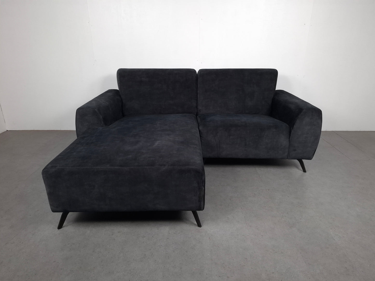 Velourse 2-zits hoekbank | Donker blauw