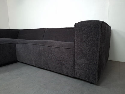 Corduroy (teddy stof) hoekbank | Donker grijs