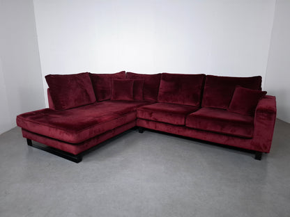 Velourse hoekbank | Bordeaux rood