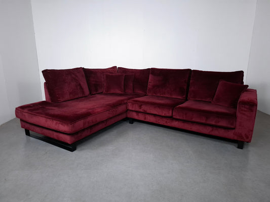 Velourse hoekbank | Bordeaux rood