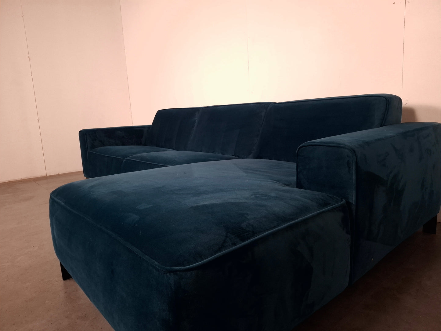 Velourse 3 zits Hoekbank | Blauw