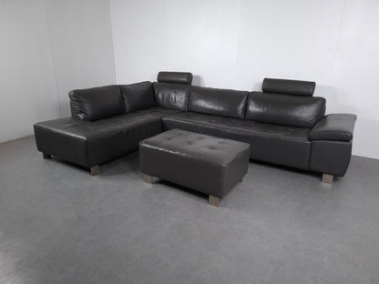 Henders & Hazel hoekbank met hocker | Leder | Grijs