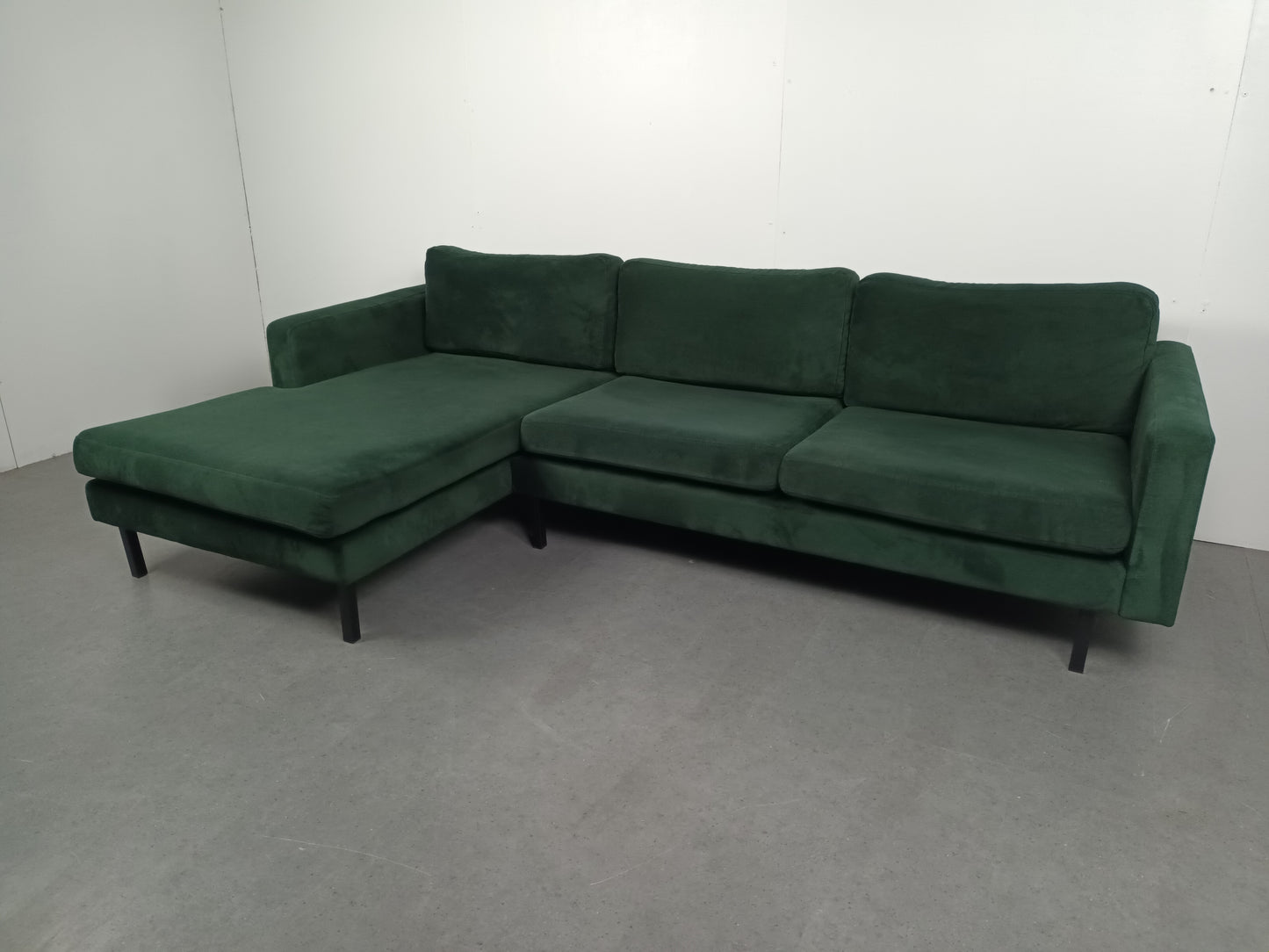 Velourse 3 zits hoekbank | Smaragd groen