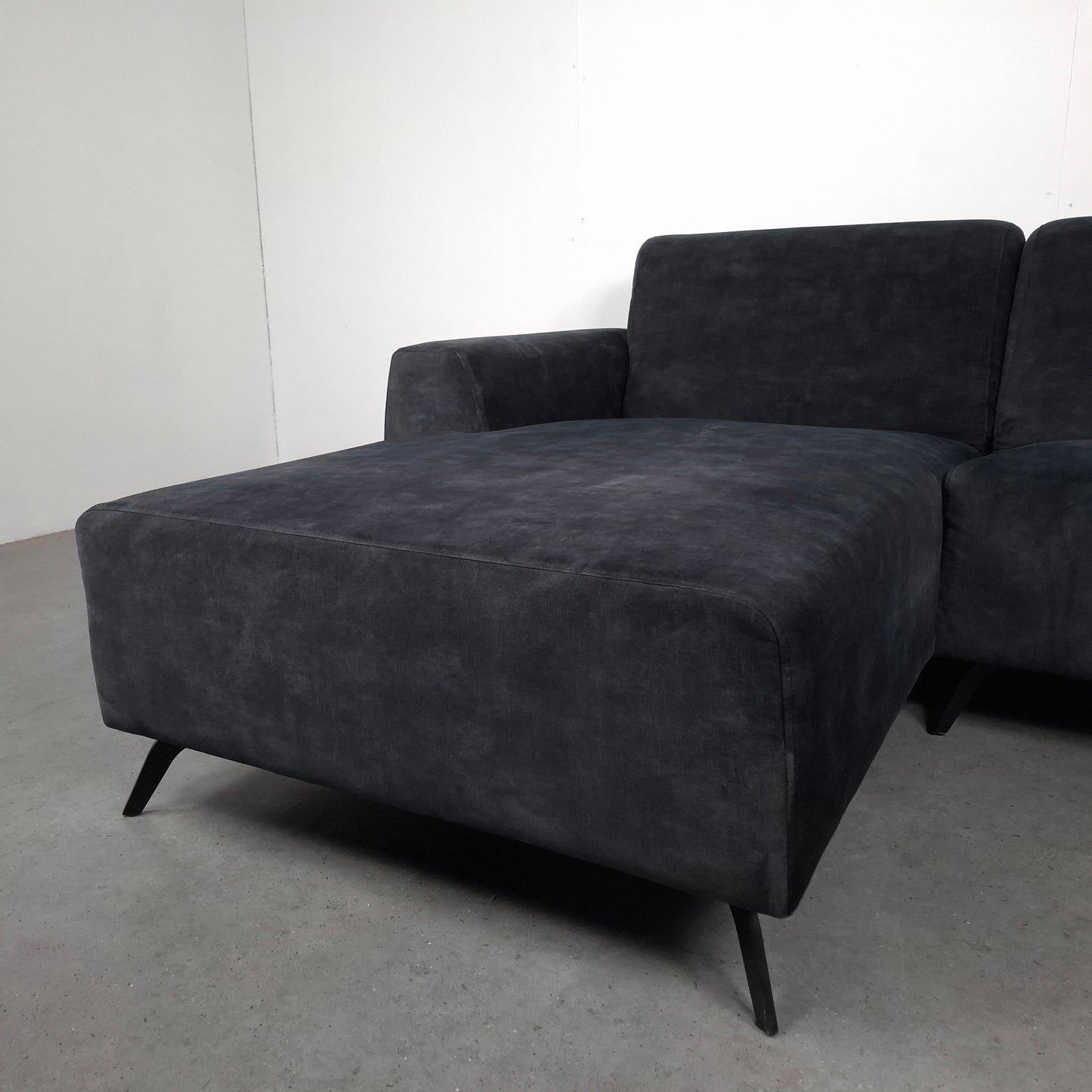 Velourse 2-zits hoekbank | Donker blauw