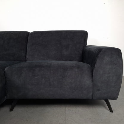 Velourse 2-zits hoekbank | Donker blauw