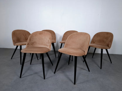Set van 6 Velourse Eetkamerstoelen | Taupe