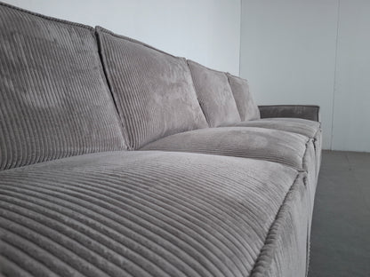 Ribstof 4 zits Bank met Hocker | Wit / Licht grijs