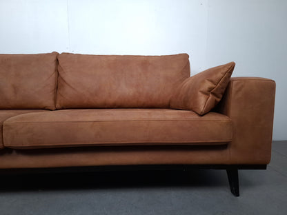 Retro look bank met hocker van Eco Leder | Cognac bruin