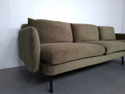 Velourse 3 zits hoekbank | Mosgroen