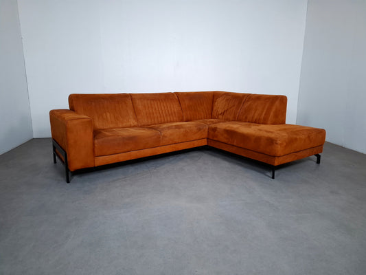 Moderne Suede look Hoekbank | Cognac bruin