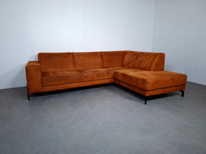 Moderne Suede look Hoekbank | Cognac bruin