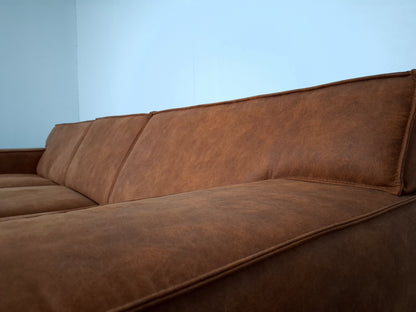 Moderne 3 zits Hoekbank | Cognac bruin, Roest patroon