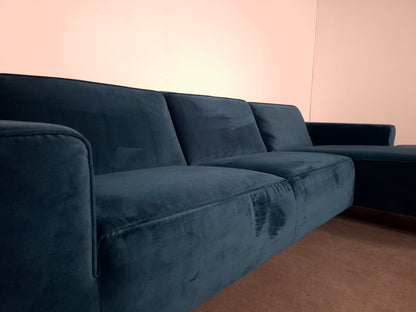 Velourse 3 zits Hoekbank | Blauw