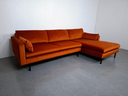 NOUS Living 3 zits hoekbank velvet | Oranje