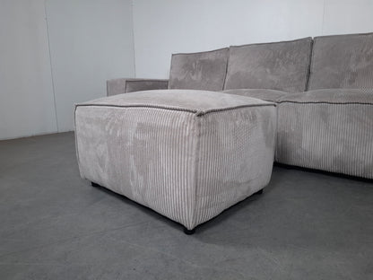 Ribstof 4 zits Bank met Hocker | Wit / Licht grijs