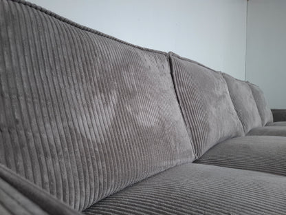 Ribstof 4 zits Bank met Hocker | Wit / Licht grijs