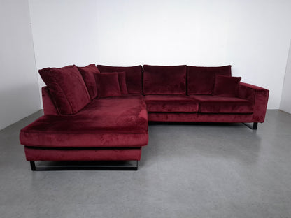 Velourse hoekbank | Bordeaux rood