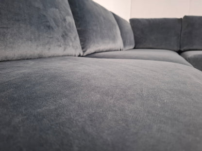 Velourse hoekbank met stonewash patroon | Licht blauw
