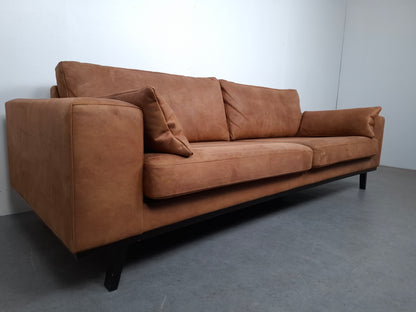 Retro look bank met hocker van Eco Leder | Cognac bruin