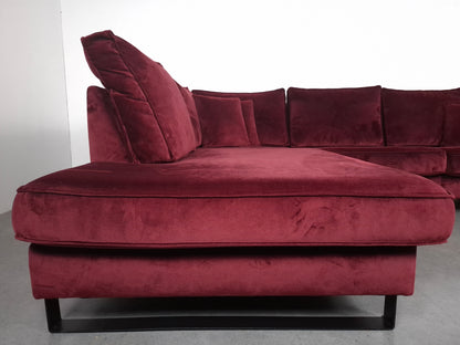 Velourse hoekbank | Bordeaux rood