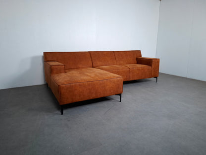 Moderne 3 zits Hoekbank | Cognac bruin, Roest patroon