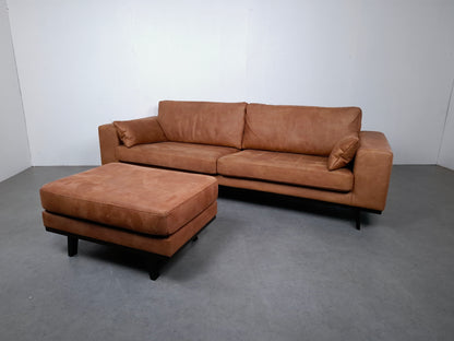 Retro look bank met hocker van Eco Leder | Cognac bruin