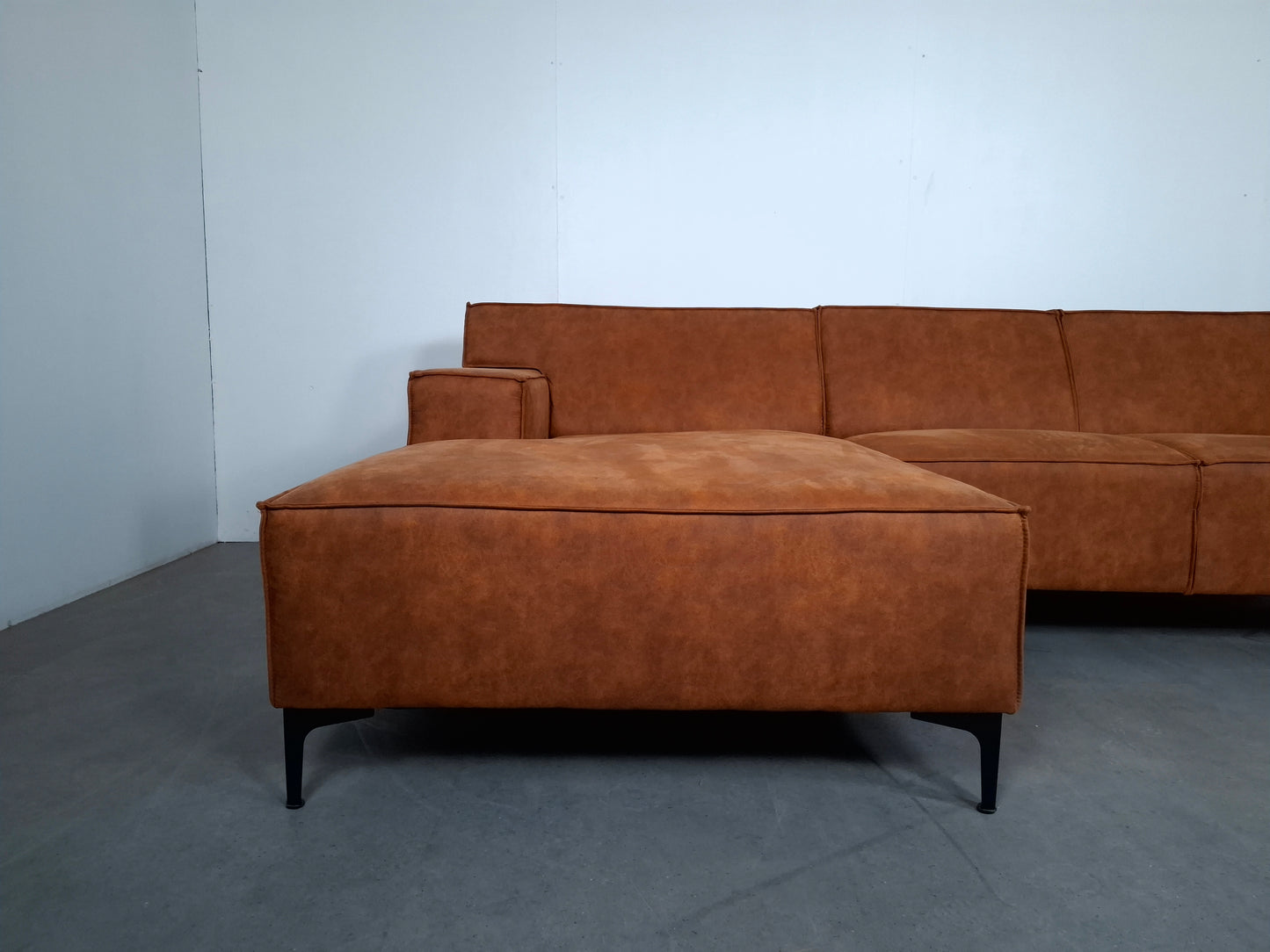 Moderne 3 zits Hoekbank | Cognac bruin, Roest patroon