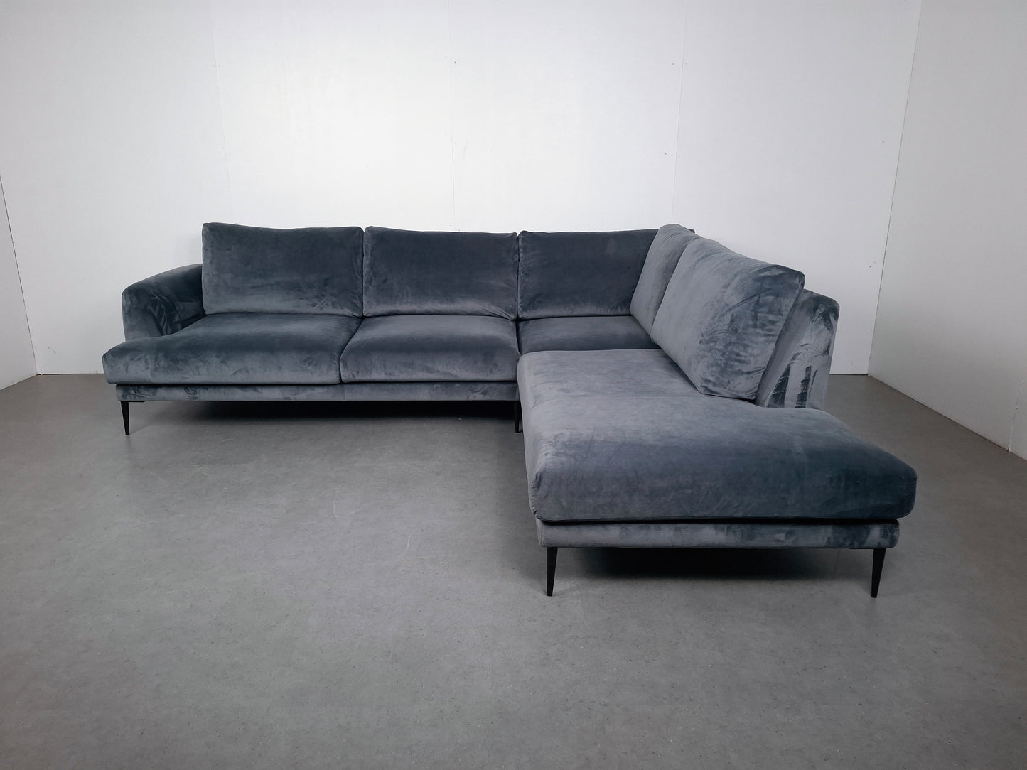 Velourse hoekbank met stonewash patroon | Licht blauw