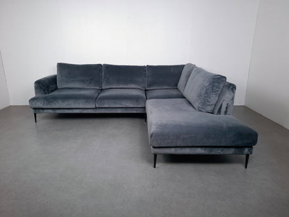 Velourse hoekbank met stonewash patroon | Licht blauw