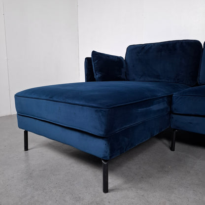 Velourse hoekbank | Donker blauw