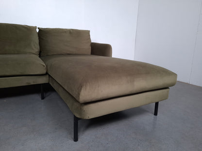 Velourse 3 zits hoekbank | Mosgroen