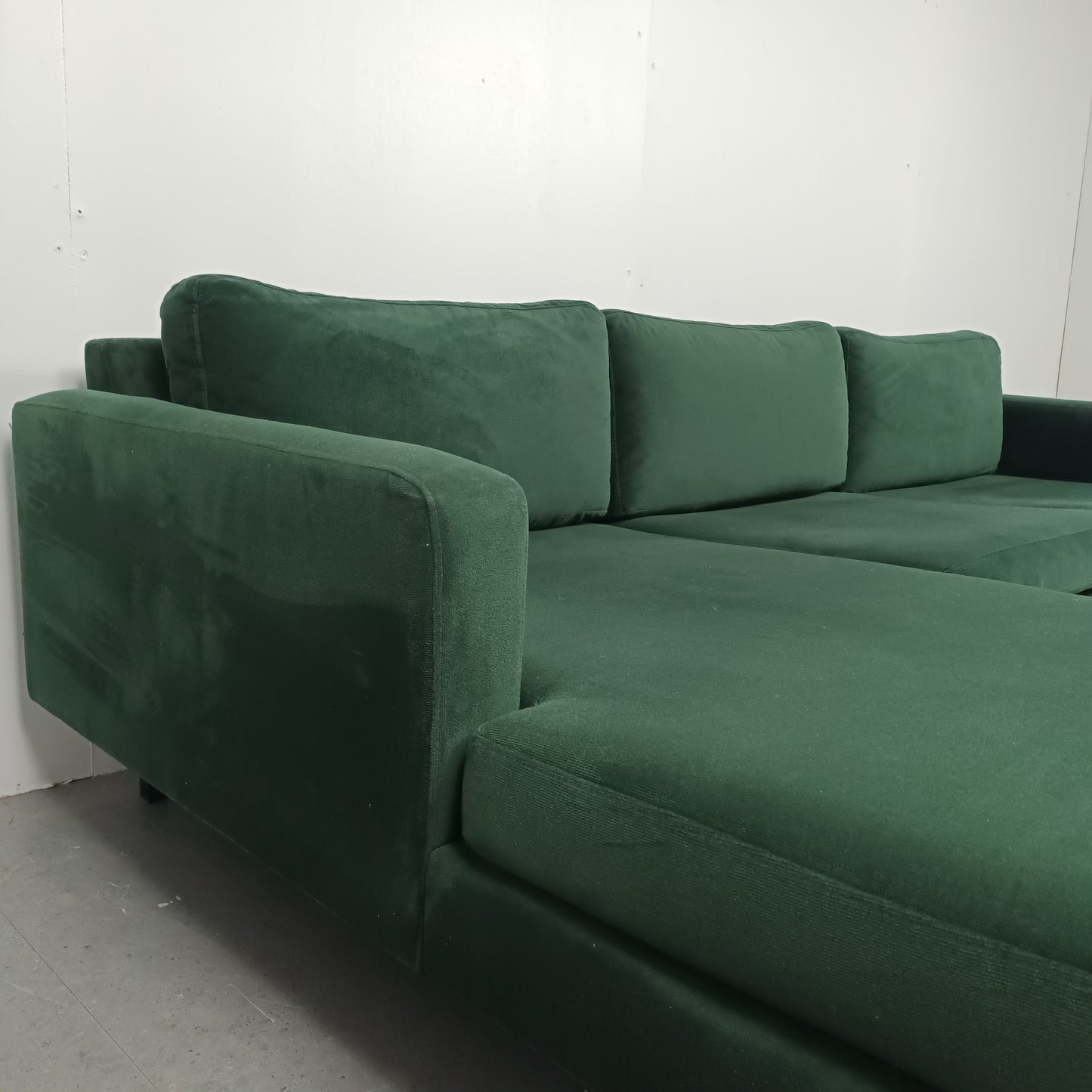 Velourse 3 zits hoekbank | Smaragd groen