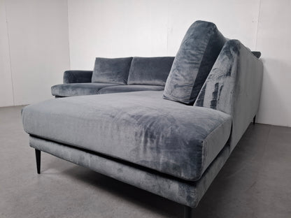 Velourse hoekbank met stonewash patroon | Licht blauw