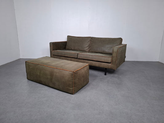 BePureHome Rodeo: 2 zits bank met hocker | Leger groen