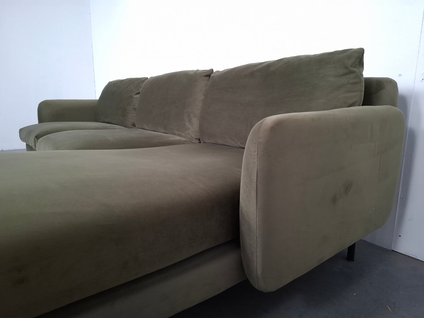Velourse 3 zits hoekbank | Mosgroen