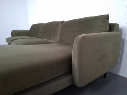 Velourse 3 zits hoekbank | Mosgroen