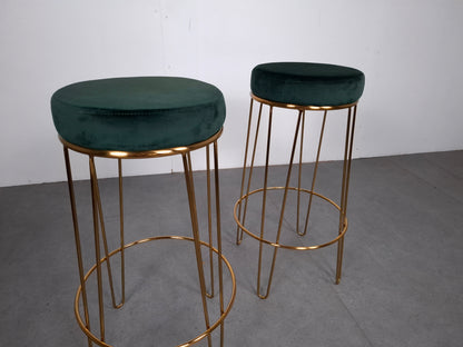 Set van 2 Velourse Krukken | Groen / Goud