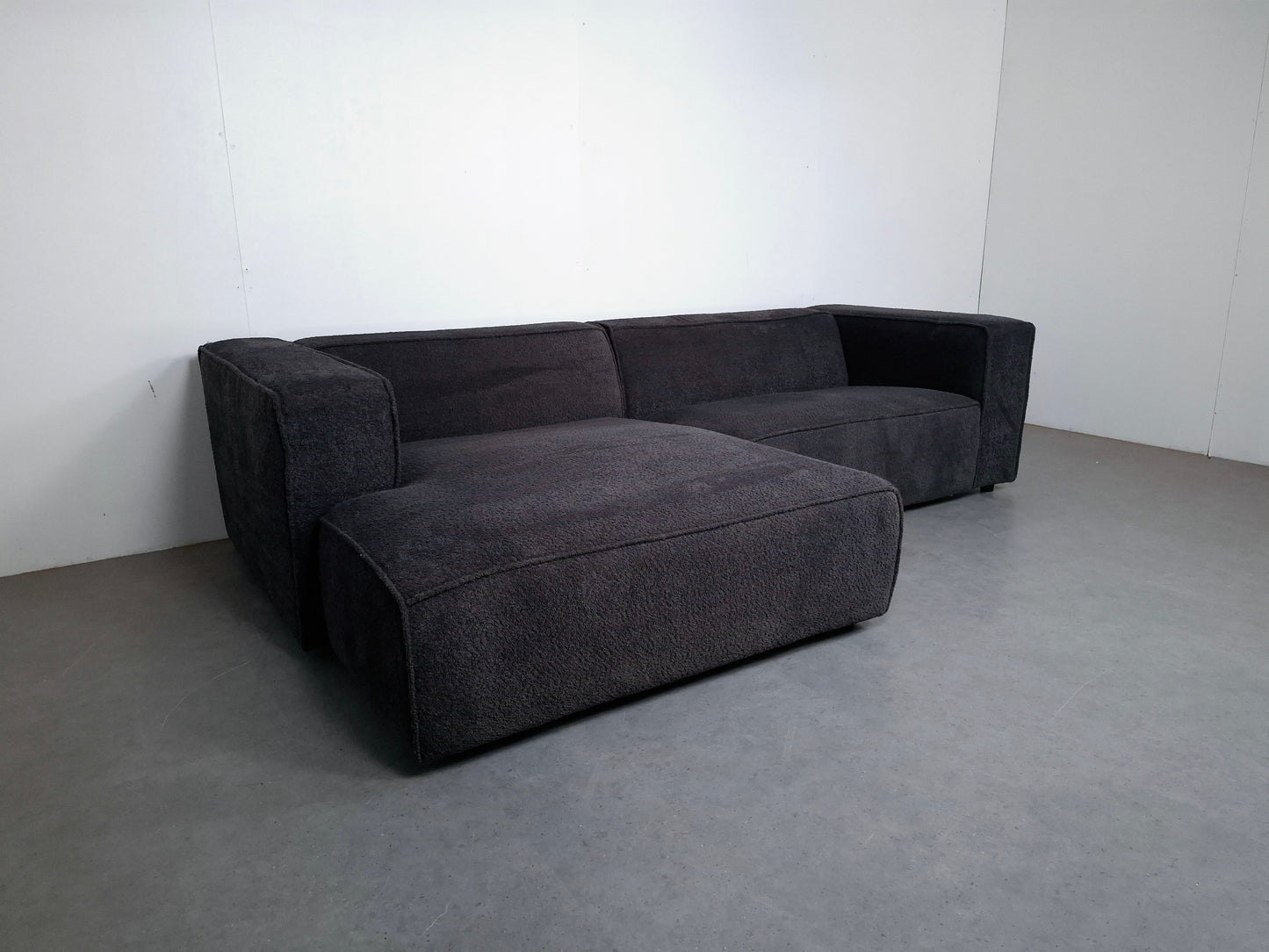 Corduroy (teddy stof) hoekbank | Donker grijs