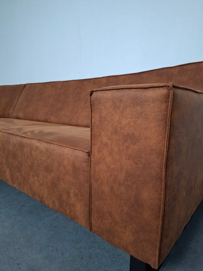 Industriële hoekbank met roest patroon | Cognac bruin