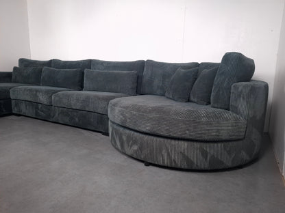Unieke Ribstof U Hoekbank | Vergrijsd blauw