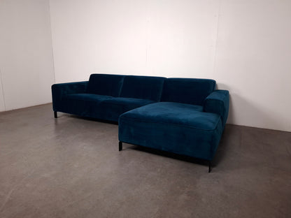 Velourse 3 zits Hoekbank | Blauw
