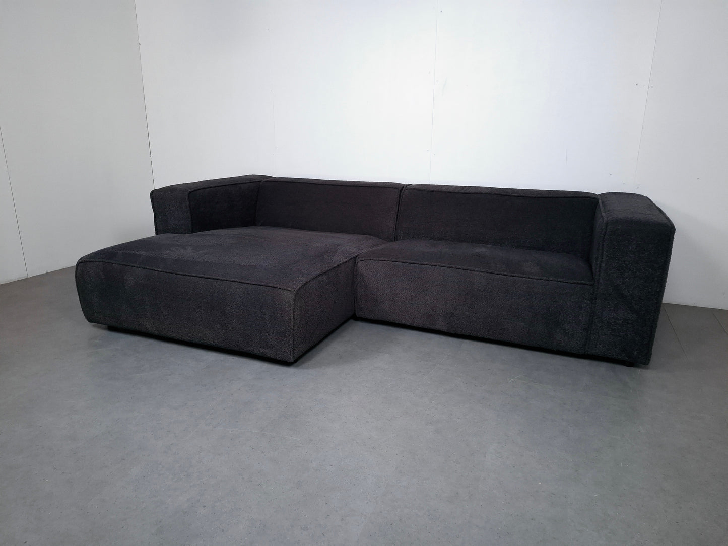 Corduroy (teddy stof) hoekbank | Donker grijs