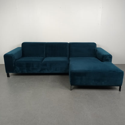 Velourse hoekbank | Diep blauw