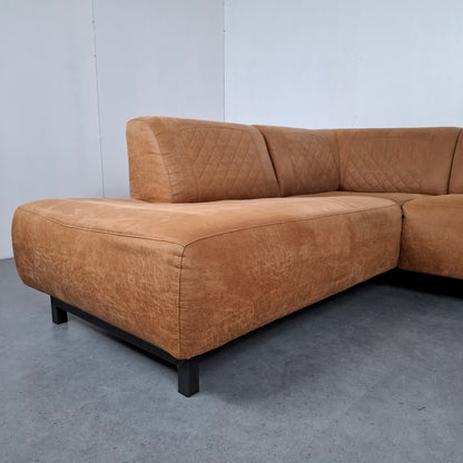 Industriële hoekbank | Cognac bruin